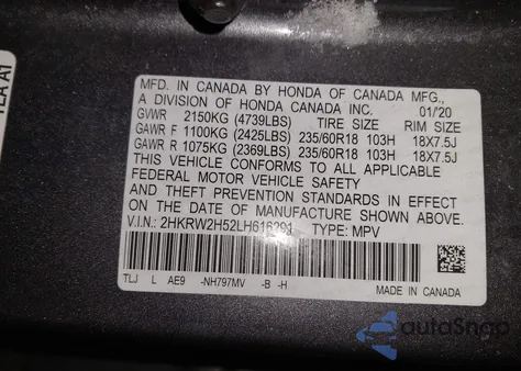 2020 Honda Cr-V Awd Ex from USA, damaged, VIN 2HKRW2H52LH616291